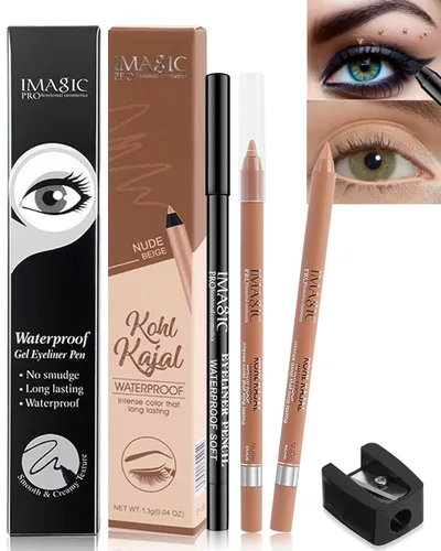 Miniatura 11 de Lápiz delineador de ojos de gel a prueba de manchas negro impermeable con sacapuntas, a prueba de decoloración, lápiz delineador de ojos suave, 2