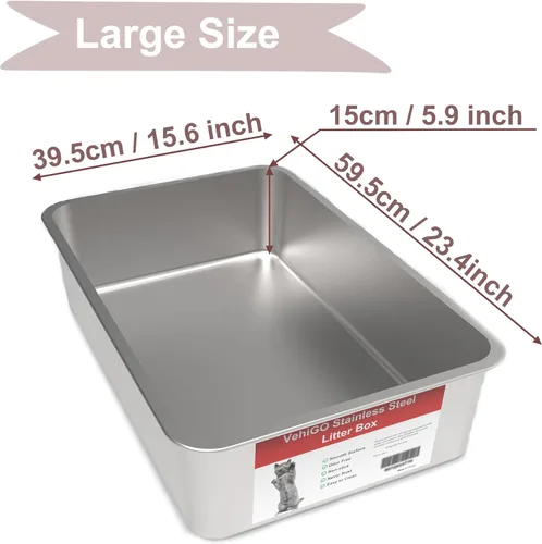 Miniatura 5 de Caja de arena grande de metal para gatos, bandeja de arena duradera de acero inoxidable para gatos grandes, caja de arena para gatos con superficie
