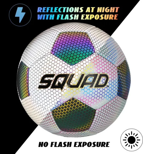 Miniatura 2 de SQUAD Balón de fútbol holográfico reflectante tamaño 5 – Pelota reflectante brillante para juegos nocturnos y entrenamiento – Cuero sintético