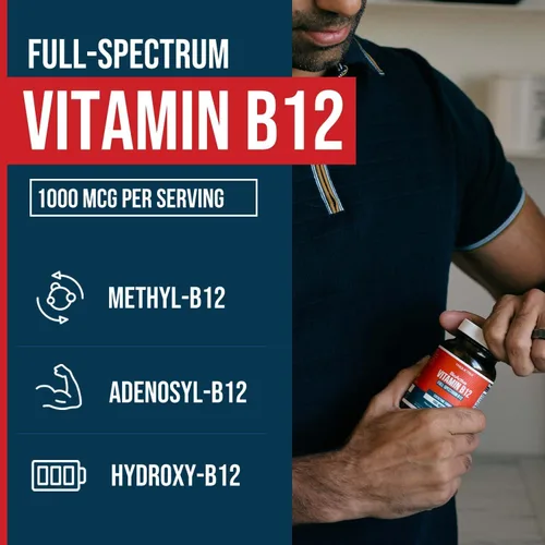 Miniatura 2 de BioActive Vitamina B12 – 1000 mcg, contiene las 3 formas de coenzimas (metilo, adenosilo e hidroxi) más coactor de metilfolato Apoya la energía