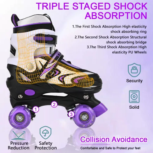 Miniatura 5 de Patines ajustables para niños pequeños y adultos, ruedas iluminadas, 4 tamaños Negro&Púrpura