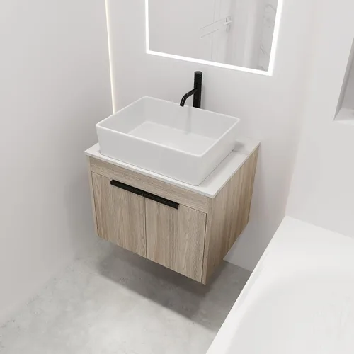 Miniatura 20 de Juego de tocador de baño flotante de 22 pulgadas con lavabo, moderno tocador de baño montado en la pared con lavabo de cerámica y puerta de cierre