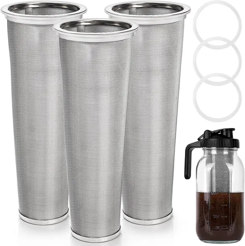 Goaste Paquete de 3 filtros de café frío para tarro Mason de boca ancha de 64 onzas, colador de acero inoxidable 304 con anillo de sellado, infusor