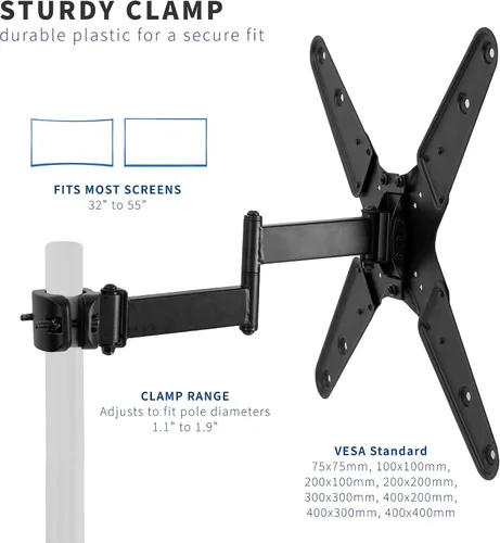 Miniatura 2 de VIVO Soporte universal para TV de 32 a 55 pulgadas con placa VESA extraíble de 2.953 x 2.953 in a 15.748 x 15.748 in, se adapta a tubos de hasta 2.0