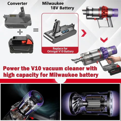 Miniatura 2 de Adaptador V10 para batería Milwaukee 18V M18 – Convertidor atornillado apto para aspiradoras Dyson V10 Cyclone Animal Absolute Motorhead SV12
