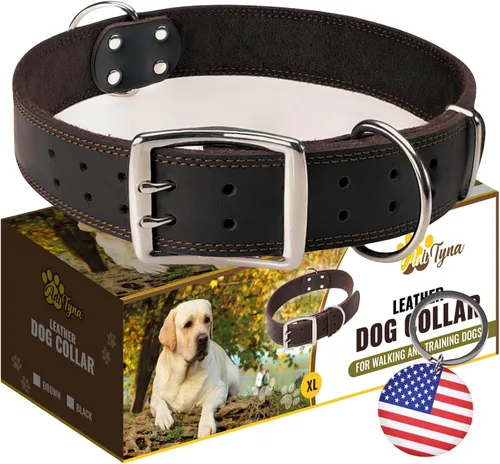 Miniatura 17 de ADITYNA Collar de cuero resistente para perros extra grandes, collar de cuero rojo suave y fuerte para razas XL