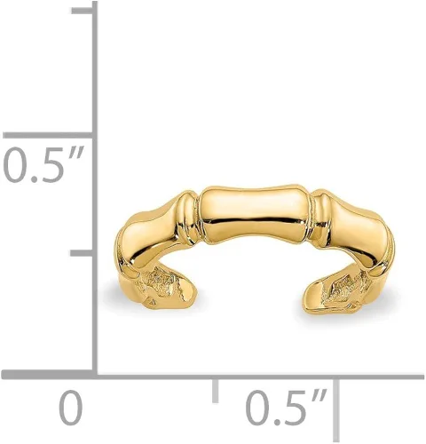 Miniatura 5 de Anillo de dedo del pie de bambú de oro amarillo sólido de 14 quilates ajustable, Metal