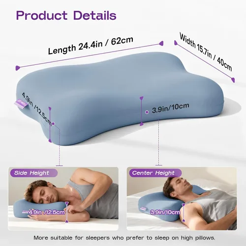 Miniatura 2 de ZZ-WELL Almohada refrescante para dormir de lado, almohada cervical patentada para dormir, almohada ergonómica curvada de espuma viscoelástica