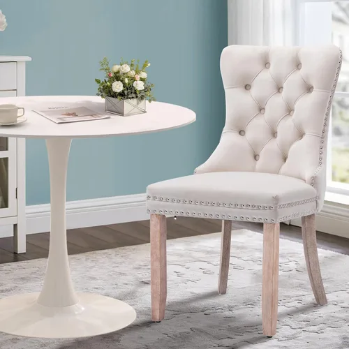Miniatura 3 de Juego de 6 Sillas de Comedor Tapizadas de Terciopelo, Sillas Laterales de Cocina de Estilo Moderno con Ribete de Tachuelas y Patas de Madera, Anillo