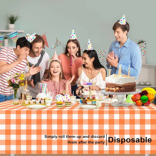 Miniatura 35 de Paquete de 6 manteles de plástico desechables azules y blancos a cuadros, manteles de plástico azules para fiestas, 54 x 108 pulgadas impermeables