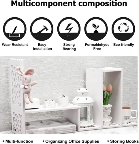 Miniatura 8 de MASAKA B&W - Organizador de escritorio de almacenamiento Kawaii para tu espacio de escritorio, estante de exhibición para plantas Double H, estante