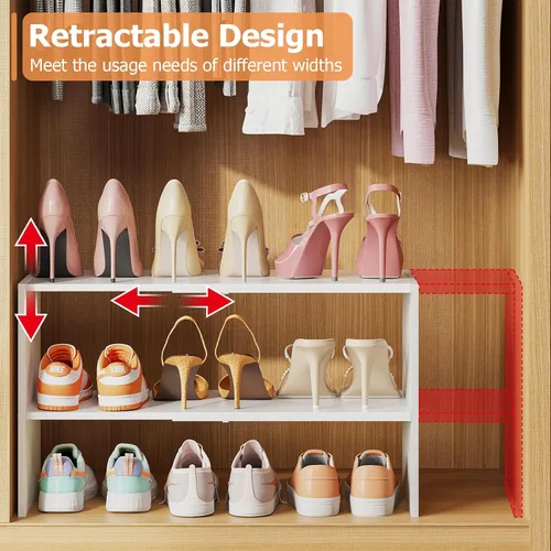 Miniatura 7 de X-cosrack - Organizador de zapatero de 2 niveles para armario, zapatero blanco expandible y ajustable, estantes de almacenamiento de zapatos