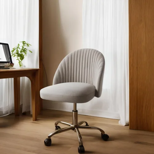 Miniatura 7 de JUMMICO Silla de escritorio para oficina en casa, silla de tocador, tapizada, ajustable, con respaldo medio, giratoria, sin brazos, sillas de Gris