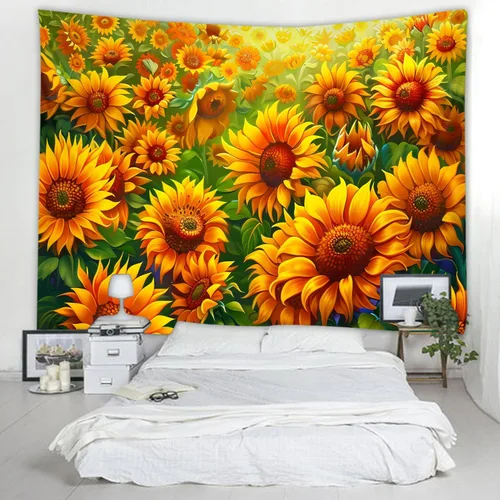 Miniatura 18 de WODEJIAFANG Tapiz estético de tela para pared, tapiz decorativo de girasol, fondo de oficina, divisor de habitación para dormitorio, jardín al aire