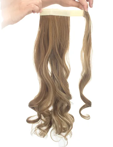 Miniatura 4 de Lelinta Extensión de cola de caballo rizada ondulada de 18 pulgadas para mujer, extensión de pelo sintético rubio ceniza mezcla Giner