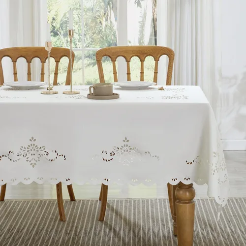 Miniatura 17 de Wracra Mantel redondo de macramé impermeable, estilo lino de granja, resistente a las arrugas, lavable, para interiores y exteriores