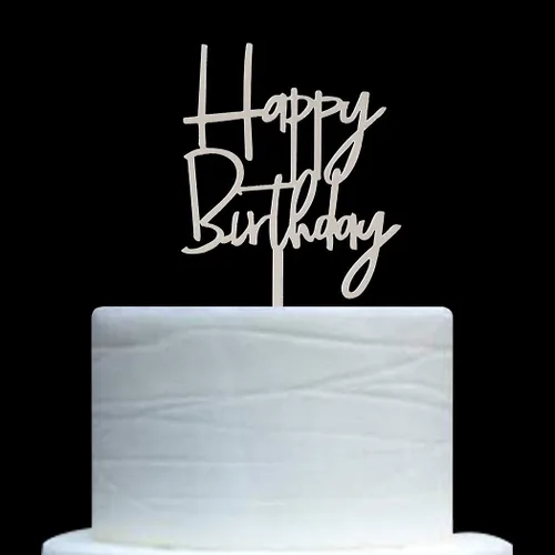 Decoración de pastel de feliz cumpleaños para decoraciones de fiesta de cumpleaños (acrílico plateado espejo)