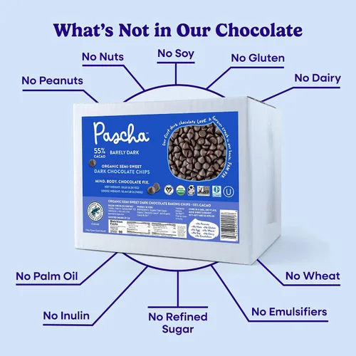 Miniatura 3 de Pascha Chips de Chocolate Semidulce Orgánico a Granel para Hornear 55% Cacao, Sin Alérgenos, Sin OGM, Vegano y de Comercio Justo, 10 Libras