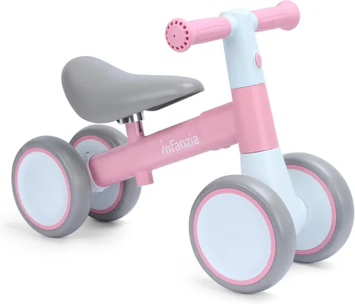 INFANZIA Bicicleta de equilibrio para bebés de 12 a 36 meses, 1 año de edad, primera bicicleta sin pedal con asiento ajustable, 4 ruedas para bebés,