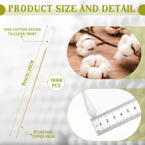 Miniatura 2 de Kigley 1000 hisopos de algodón de 8 pulgadas, grandes capullos de algodón de gran tamaño con mango de madera de bambú extra largo, aplicadores