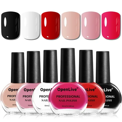 Miniatura 11 de OpenLive Juego de esmalte de uñas de gel de 10 ml, 6 colores con purpurina, rosa, rojo, rosa brillante, morado intenso, serie de esmalte de uñas