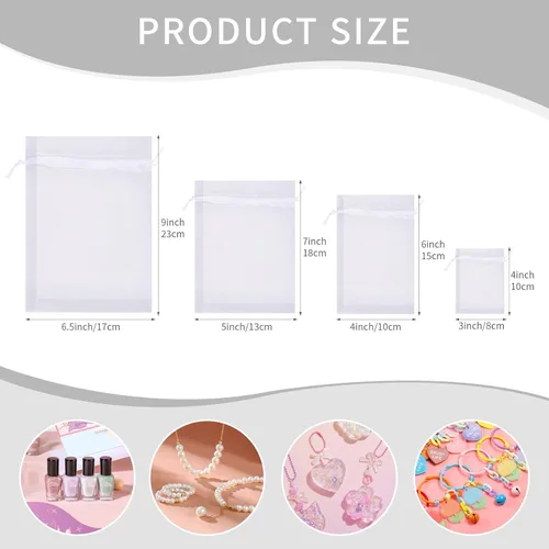 Miniatura 2 de 50 Piezas Bolsas de Organza Blancas 4x6 Pulgadas Pequeñas Bolsas de Malla con Cordón Pequeñas Bolsas de Regalo Bolsas de Golosinas para Joyería