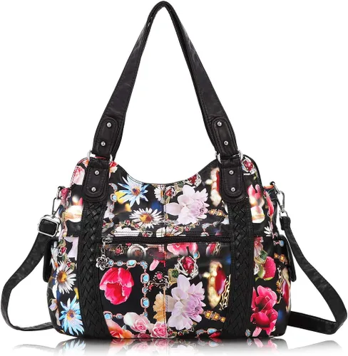 Miniatura 108 de Angel Barcelo - Bolsa de hombro amplia para mujer, diseño Hobo, cuero lavado