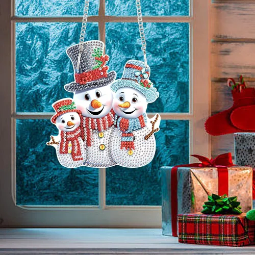 Miniatura 5 de AiYuanzsh Adorno de Pintura de Diamante 5D de Navidad, Kits de Arte de Diamante de Muñeco de Nieve de Navidad Colgante Pendiente con Cadena