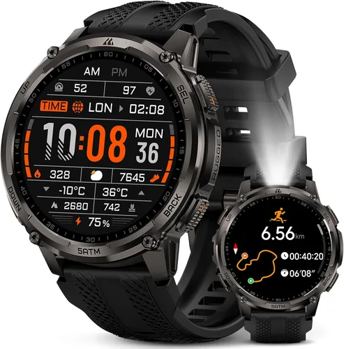 KOSPET Tank T4C - Reloj inteligente para hombre con linterna LED, pantalla AMOLED de 1.5 pulgadas, GPS y brújula de doble banda, batería de 50 días,