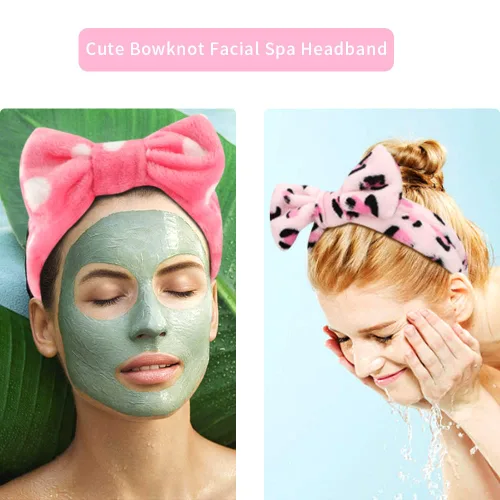Miniatura 4 de WHAVEL Paquete de 6 diademas de spa rosadas, diademas de maquillaje, diademas de microfibra con lazo de microfibra, diadema facial de rayas de Tipo