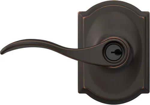 Miniatura 7 de Schlage - Manija de acento con moldura Camelot y cerradura de acceso con llave, en bronce antiguo, modelo F51A ACC 716 CAM Bronce Envejecido
