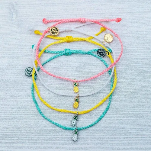 Miniatura 5 de Pura Vida Pulsera con dije de esmalte de piña plateada o dorada, correa ajustable, 100% impermeable
