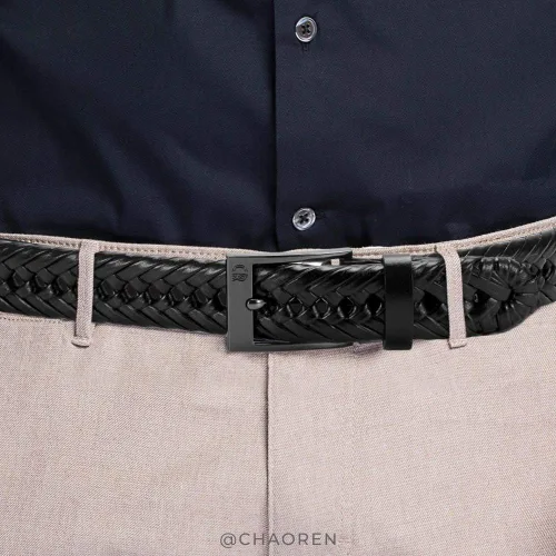 Miniatura 4 de CHAOREN Cinturones trenzados de cuero para hombre, cinturón de cuero tejido casual de 1 1/8 pulgadas para pantalón de vestir