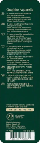 Miniatura 3 de Faber-Castell 5 lápices de acuarela de grafito solubles en agua de calidad en lata, incluyendo HB, 2B, 4B, 6B y 8B, gris