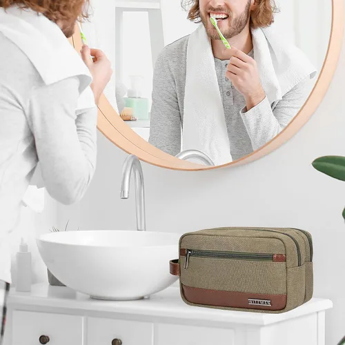 Miniatura 2 de WITZMAN Neceser de lona para hombre, organizador de kit de Dopp colgante, resistente al agua, bolsa de artículos de tocador de viaje, bolsa de baño