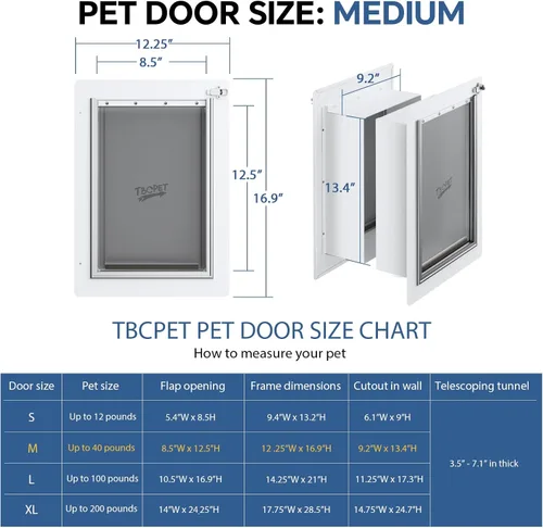 Miniatura 2 de Puerta para perro para pared, marco de acero, túnel telescópico y doble solapas de silicona de grado alimenticio, puerta para mascotas, puertas