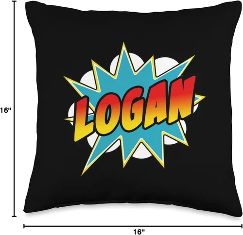 Miniatura 4 de Boys Logan Comic Book Superhero Name Almohada de 16 x 16 pulgadas, multicolor