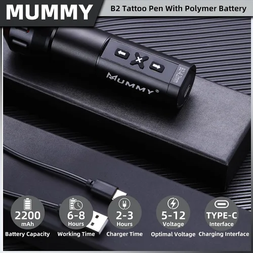 Miniatura 2 de Mummy Kit de máquina de bolígrafo de tatuaje rotativo con agarre de tatuaje extra de 1.575 in y batería extra para tatuaje, motor sin núcleo