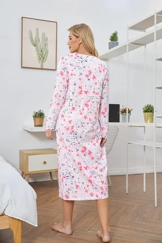 Miniatura 6 de IZZY + TOBY Camisones de algodón de manga larga para mujer, camisón de algodón suave para mujer, camisón largo para dormir