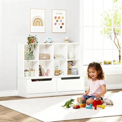 Miniatura 4 de UTEX Estantería para niños y organizador de almacenamiento de juguetes, estantería para niños pequeños con cubículos, estante de madera ajustable