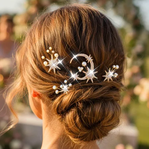 Kilshye Accesorios dorados para el cabello, horquillas de estrella para el cabello de novia para mujeres (paquete de 4)
