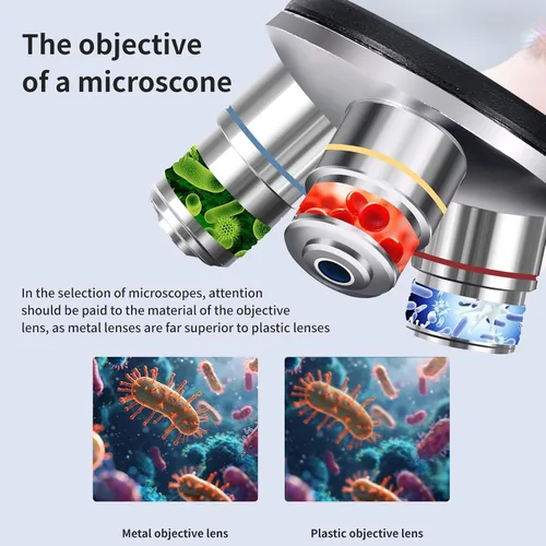 Miniatura 5 de Microscopio trinocular 40x-2000x Ampliación de doble capa con luces LED en la parte superior e inferior, perillas de enfoque dual gruesas