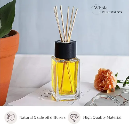 Miniatura 2 de WHOLE HOUSEWARES Varillas Difusoras Naturales en Botellas de Carrizo Vidrio Transparente para Decoración del Hogar para Cocina y Sala de Estar