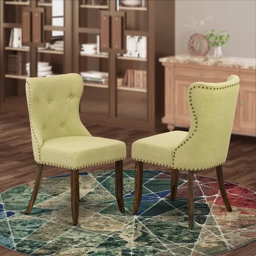 Miniatura 2 de East West Furniture SIP7T37 Sion Modern Parson - Juego de 2 sillas tapizadas de tela de lino con botones copetudos y ribete de clavo, juego de 2