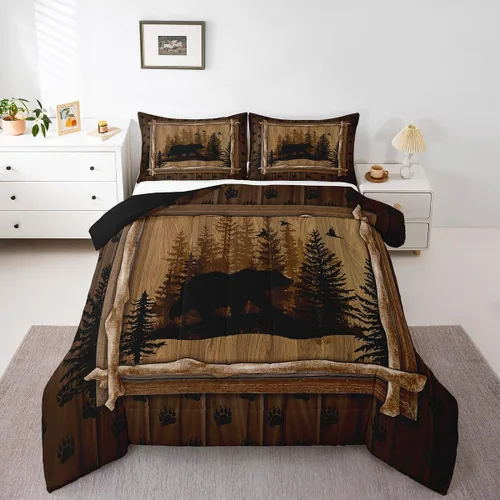 Miniatura 20 de Feelyou juego de ropa de cama con diseño de ciervo para niños y niñas, tamaño twin, con huella de pata de ciervo, juego de edredón ultra suave