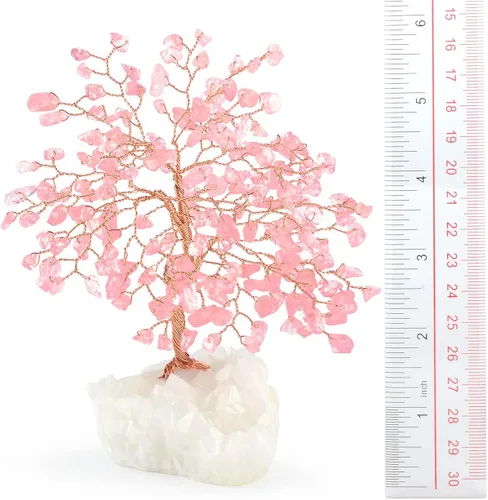 Miniatura 2 de Árbol de la Vida de Cristal de Piedras Preciosas, Base de Racimo de Cuarzo Rosa Natural y Cuarzo Transparente, Cristal Curativo de Energía Positiva