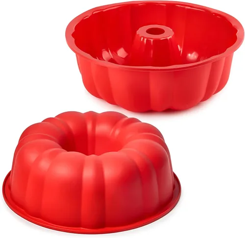 Puyeipt Molde de silicona estriado para pasteles de 10 pulgadas, paquete de 2 moldes de silicona antiadherentes para hornear, pan, brownie, gelatina