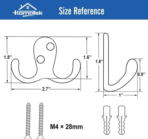 Miniatura 2 de HOMOTEK Paquete de 10 ganchos resistentes para colgar abrigos, montados en la pared, doble punta (izquierda y derecha) a prueba de óxido, accesorios