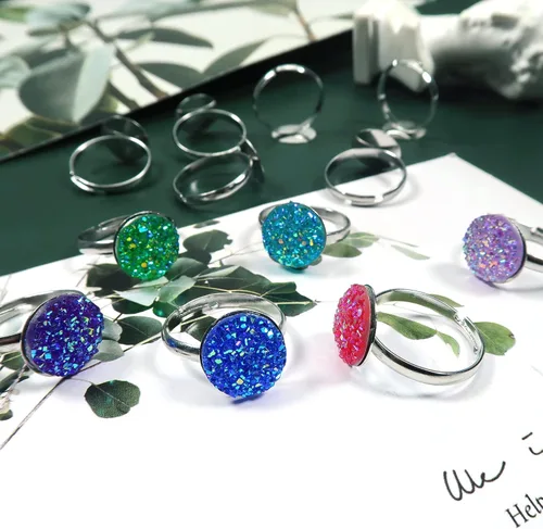 Miniatura 4 de TOAOB - 60 anillos en blanco chapados en plata, anillos planos ajustables con base en blanco