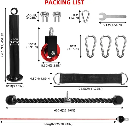 Miniatura 2 de LFJ Sistema de Poleas con Cable LAT para Jalones y Levantamiento de Peso, Accesorio de Polea de Máquina con Cable para Jalones de Tríceps, Curl